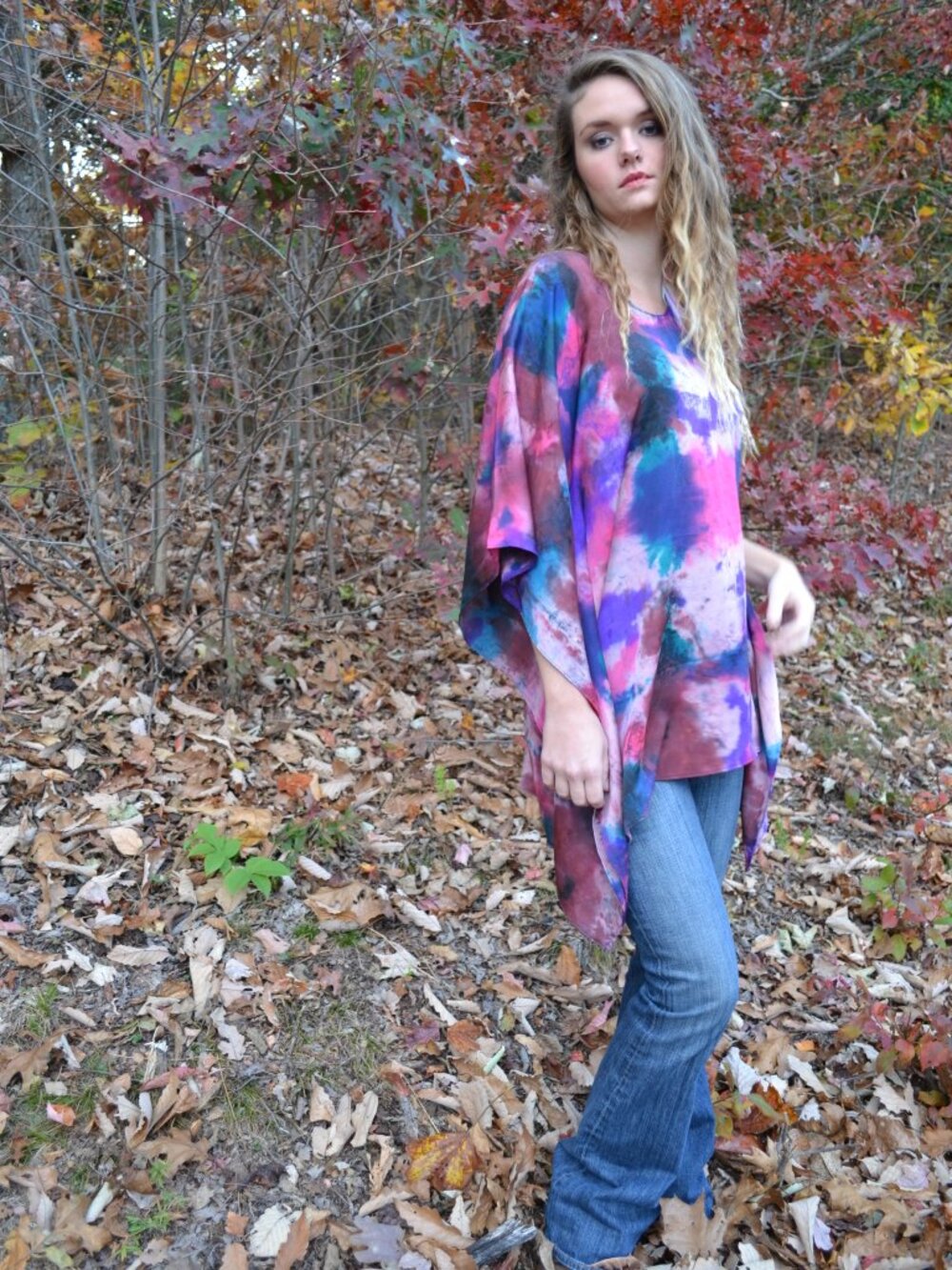 NEW silk caftan kaftan top mini dress dyed red burgundy pink purple blue S M L - Picture 5 of 5